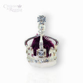 Decorative crown with purple interior and silver embellishments on a white background, branded 'Crowns & Regalia'.